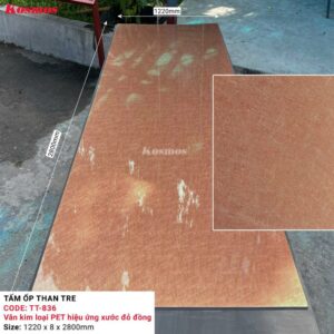 Tấm Ốp Than Tre Cao Cấp Vân Kim Loại Hiệu Ứng Xước PET Đồng Đỏ